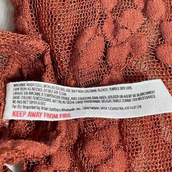 Intimately Free People Burnt Orange Lace Top Lattice Tie Sleeves Sz XS - Picture 8 of 9